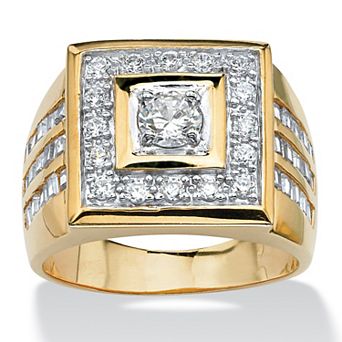PalmBeach Jewelry Men's 2.18 TCW Cubic Zirconia Square Ring Yellow Gold-Plated Sizes 8-16