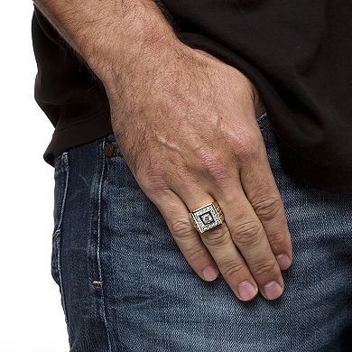 PalmBeach Jewelry Men's 2.18 TCW Cubic Zirconia Square Ring Yellow Gold-Plated Sizes 8-16