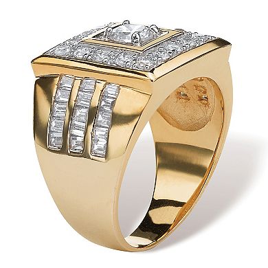 PalmBeach Jewelry Men's 2.18 TCW Cubic Zirconia Square Ring Yellow Gold-Plated Sizes 8-16