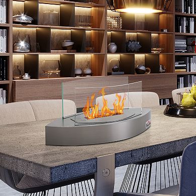 LOVMOR23.5inch Tabletop Ethanol Fireplace Stainless Steel 23.50x7.75x9.50