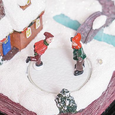 LOVMOR HOMCOM Christmas Village Open Bible LED Musical Rotating Ice Skaters Decor