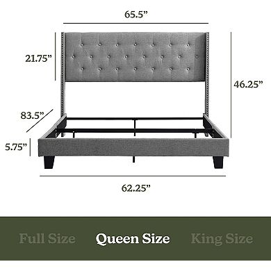Nestl Bed Frame with 8" Green Tea Graphite Memory Foam Mattress and Headboard Wingback