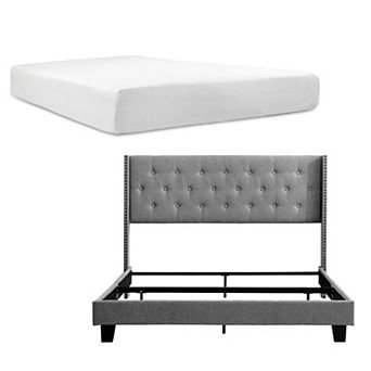 Nestl Bed Frame with 12" Green Tea Graphite Memory Foam Mattress and Headboard Wingback