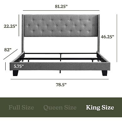 Nestl Bed Frame with 12" Green Tea Graphite Memory Foam Mattress and Headboard Wingback