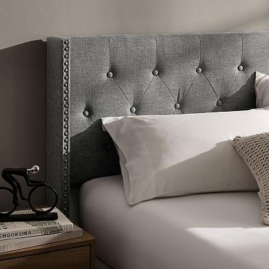 Nestl Bed Frame with 12" Green Tea Graphite Memory Foam Mattress and Headboard Wingback