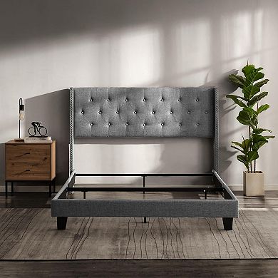 Nestl Bed Frame with 12" Green Tea Graphite Memory Foam Mattress and Headboard Wingback