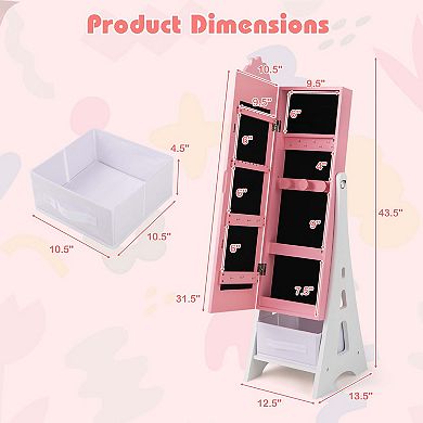 34PI Costway Kids Vanity Set Princess Makeup Dressing Table & Chair Set with Jewelry Armoire