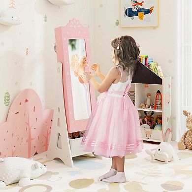 34PI Costway Kids Vanity Set Princess Makeup Dressing Table & Chair Set with Jewelry Armoire