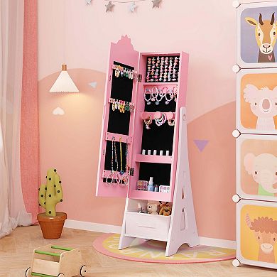34PI Costway Kids Vanity Set Princess Makeup Dressing Table & Chair Set with Jewelry Armoire