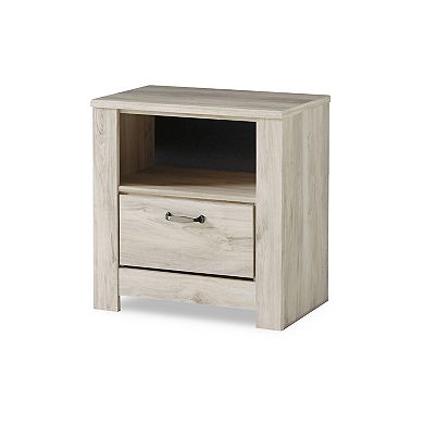 Simon Nightstand, Drawer and USB, Rustic Gray Laminate Whitewash