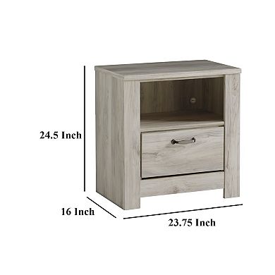 Simon Nightstand, Drawer and USB, Rustic Gray Laminate Whitewash