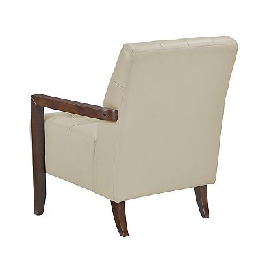 Lenie Accent Armchair, Button Tufted Beige Leather, Walnut Brown Wood