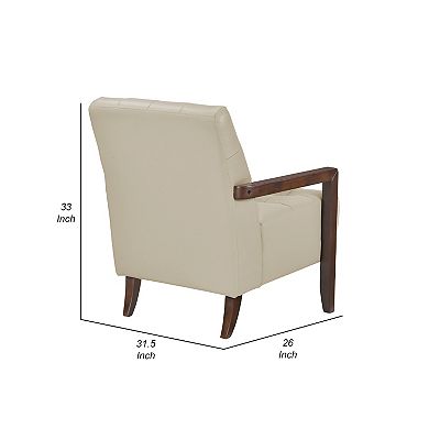 Lenie Accent Armchair, Button Tufted Beige Leather, Walnut Brown Wood