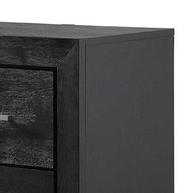 Ashen Nightstand w USB, 2 Drawers, Black Solid Wood, Chrome Metal, 26 Inch