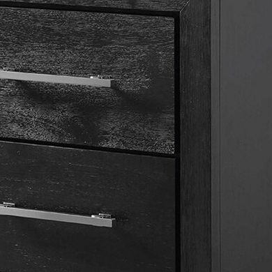 Ashen Nightstand w USB, 2 Drawers, Black Solid Wood, Chrome Metal, 26 Inch