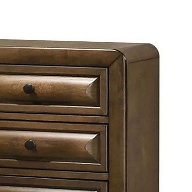 Cair Nightstand w 3 Beveled Drawers, Bronze Metal Knobs, Brown Wood