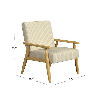 Accent Armchair, Beige and White Stripe Pattern Fabric, Solid Wood