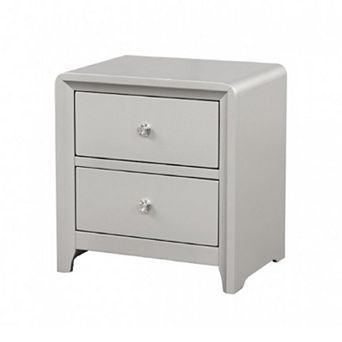 Broy Nightstand, 2 Drawers, Crystal Knobs, Champagne Gray Wood 25 Inch