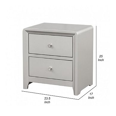 Broy Nightstand, 2 Drawers, Crystal Knobs, Champagne Gray Wood 25 Inch