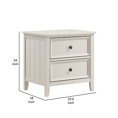 Etgo 2 Drawer Nightstand, 24 Inch, White Melamine Veneer