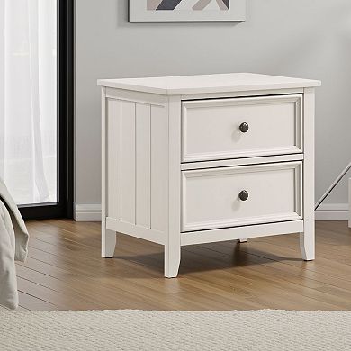 Etgo 2 Drawer Nightstand, 24 Inch, White Melamine Veneer