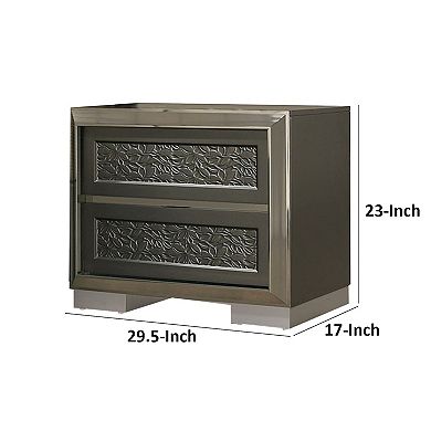 Levi Nightstand, 2 Leaf Molded Framed Drawers, Dark Gray