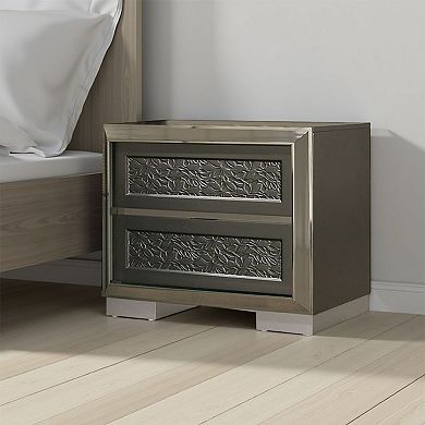 Levi Nightstand, 2 Leaf Molded Framed Drawers, Dark Gray