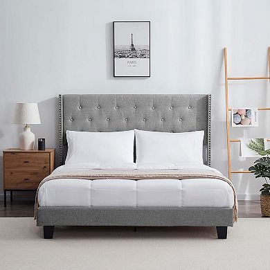 Nestl Bed Frame with 10"Green Tea Graphite Memory Foam Mattress and Headboard Wingback