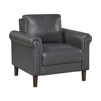 Lo Accent Chair w Rolled Arms, Midcentury Dark Gray Faux Leather