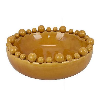 Saul Decorative Bowl, 16 Inch Yellow Ceramic Body, Bubble Design Edges
