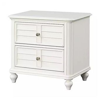 Kyna Nightstand, 2 Drawers, Classic Antique White Solid Wood, 28 Inch