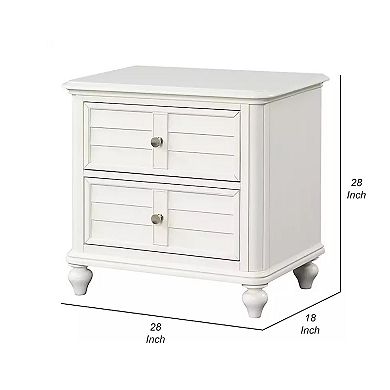 Kyna Nightstand, 2 Drawers, Classic Antique White Solid Wood, 28 Inch