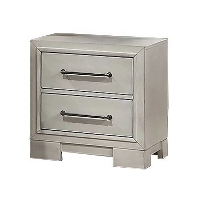 Jaxen Nightstand End Table, Antique White Rubberwood, 2 Drawers, 23 Inch