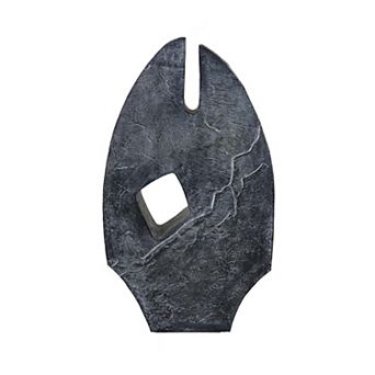 Stone Age Inspired Abstract Sculpture w Geometric Cutout, Black Resin