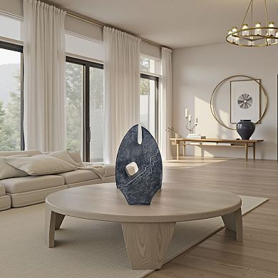 Stone Age Inspired Abstract Sculpture w Geometric Cutout, Black Resin