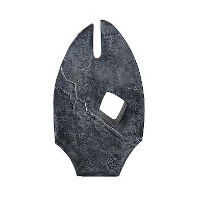 Stone Age Inspired Abstract Sculpture w Geometric Cutout, Black Resin