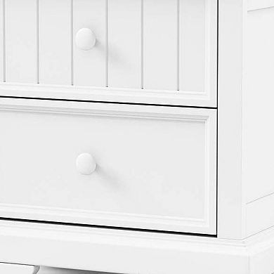 Toli Nightstand 2 Drawers w Round Knobs, White Solid Hardwood, 24 Inch
