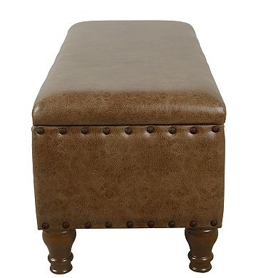 Ava Accent Storage Bench, Distressed Brown Faux Leather, 42 Inch