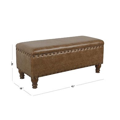 Ava Accent Storage Bench, Distressed Brown Faux Leather, 42 Inch