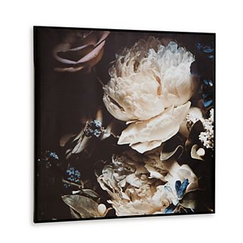 Cruz Floral Wall Art, 40x40 Framed Canvas, Beige, Brown, and Blue