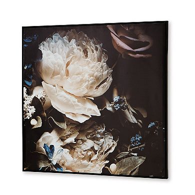 Cruz Floral Wall Art, 40x40 Framed Canvas, Beige, Brown, and Blue
