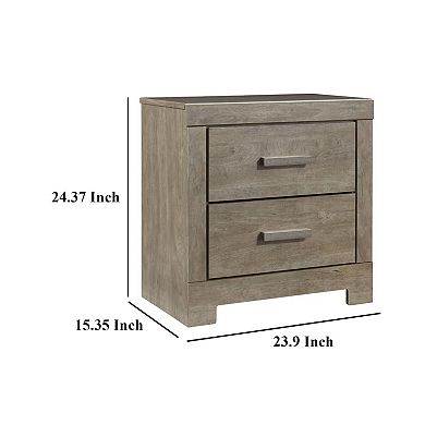 Kulv Nightstand, 2 Storage Drawers, 24 Inch Modern Taupe Gray Laminate