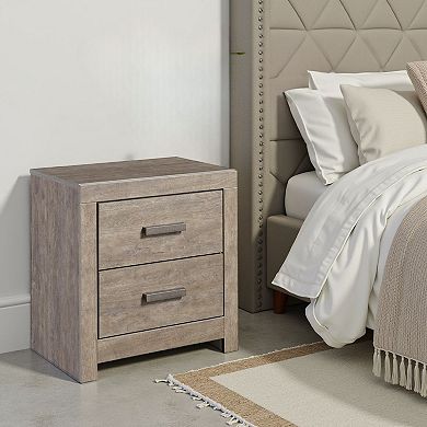 Kulv Nightstand, 2 Storage Drawers, 24 Inch Modern Taupe Gray Laminate