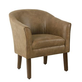 Elom Accent Armchair, Brown Faux Leather with Welt Trim Details
