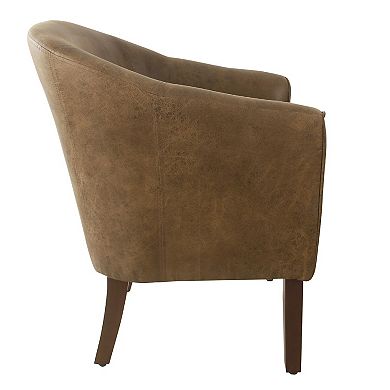 Elom Accent Armchair, Brown Faux Leather with Welt Trim Details