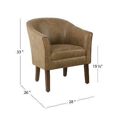 Elom Accent Armchair, Brown Faux Leather with Welt Trim Details