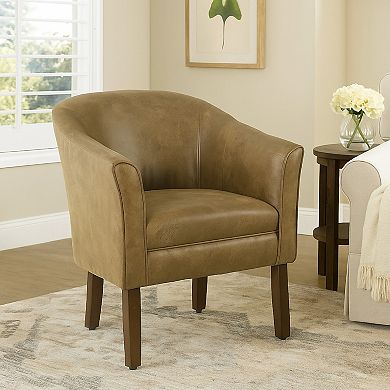 Elom Accent Armchair, Brown Faux Leather with Welt Trim Details