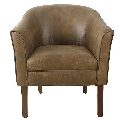 Elom Accent Armchair, Brown Faux Leather with Welt Trim Details