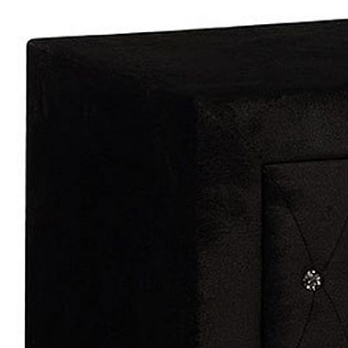 Rea Nightstand, 2 Drawers with Crystal Knobs, Black Velvet Upholstery