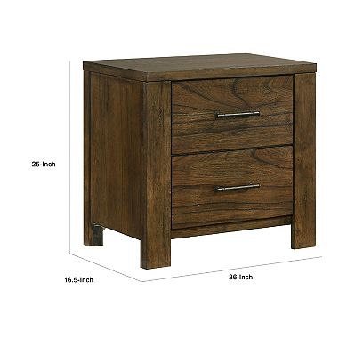 Suli Nightstand, 2 Drawers Metal Handles, Brown Mindy Veneer, 26 Inch
